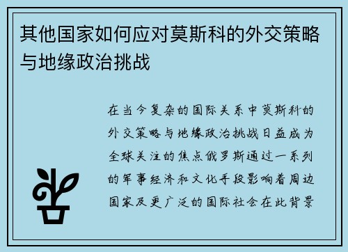 其他国家如何应对莫斯科的外交策略与地缘政治挑战